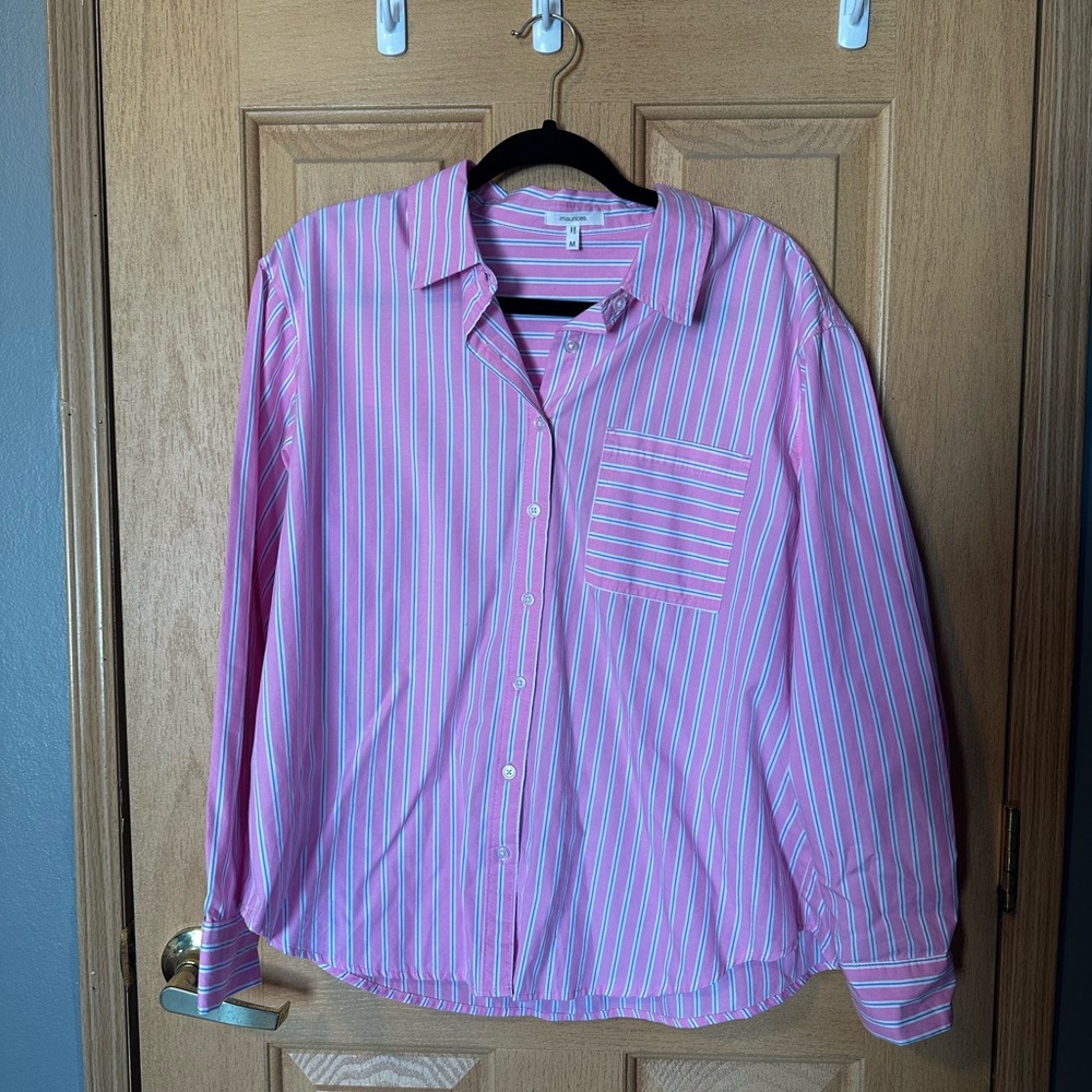 Maurices Pink and Blue Striped Women’s Button Down Shirt
